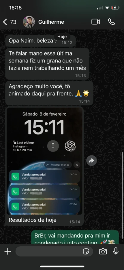 Print de mensagem do aluno Guilherme