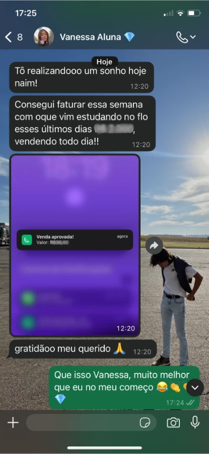 Print de mensagem da aluna Vanessa